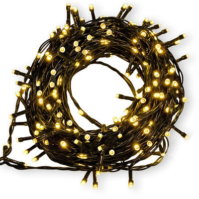 GESCO Chaîne lumineuse d'extérieur 11 m, lumières LED avec 8 fonctions, 200 LED blanc chaud, lumières LED décoratives de Noël, éclairage domestique, guirlande lumineuse