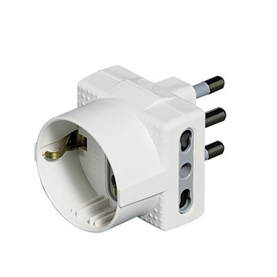 Bticino Tris adapter, 1 German socket 2 10/16A bypass sockets, white colour, multi-socket