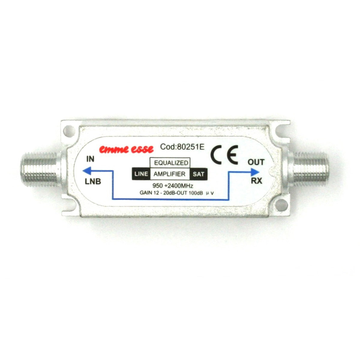 Emme Esse amplificatore di linea equalizzato SAT con guadagno 12-20dB F/75 ohm