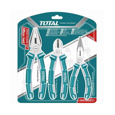 TOTAL Set of 3 professional pliers, long nose pliers, wire cutters and combined pliers