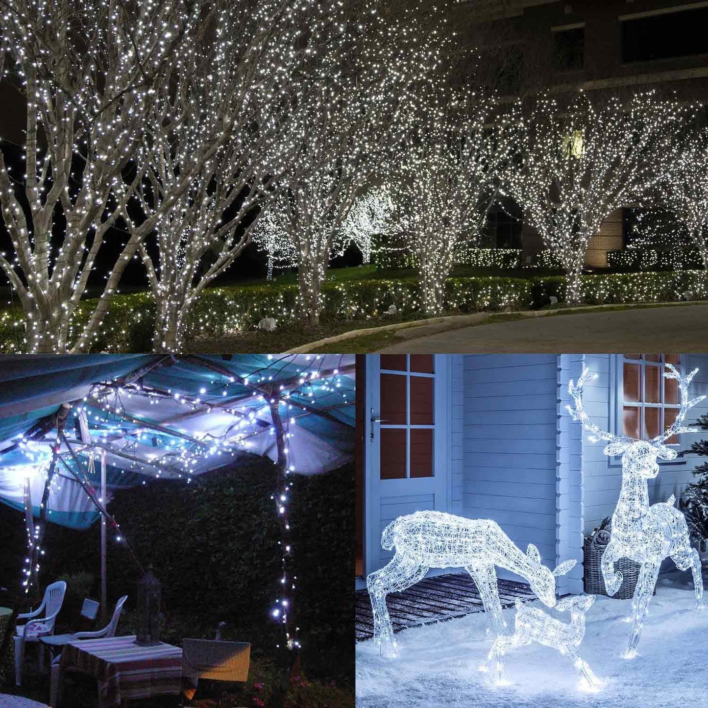 GESCO Catena luminosa interno / esterno 18,75 m, luci led con 8 funzioni, 450 led colore bianco, luci led decorative Natale, illuminazione casa, ghirlanda luce