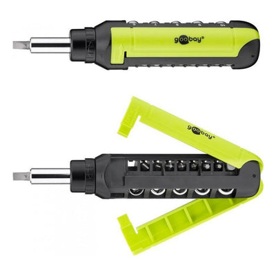 Goobay Ratchet screwdriver with interchangeable tip, 15-piece kit, tips hidden in the handle