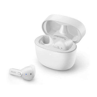Philips Wireless In Ear Earphones, Slim Charging Case, Water Resistant, Bluetooth, 18 hours Playtime, Built-in Microphone White