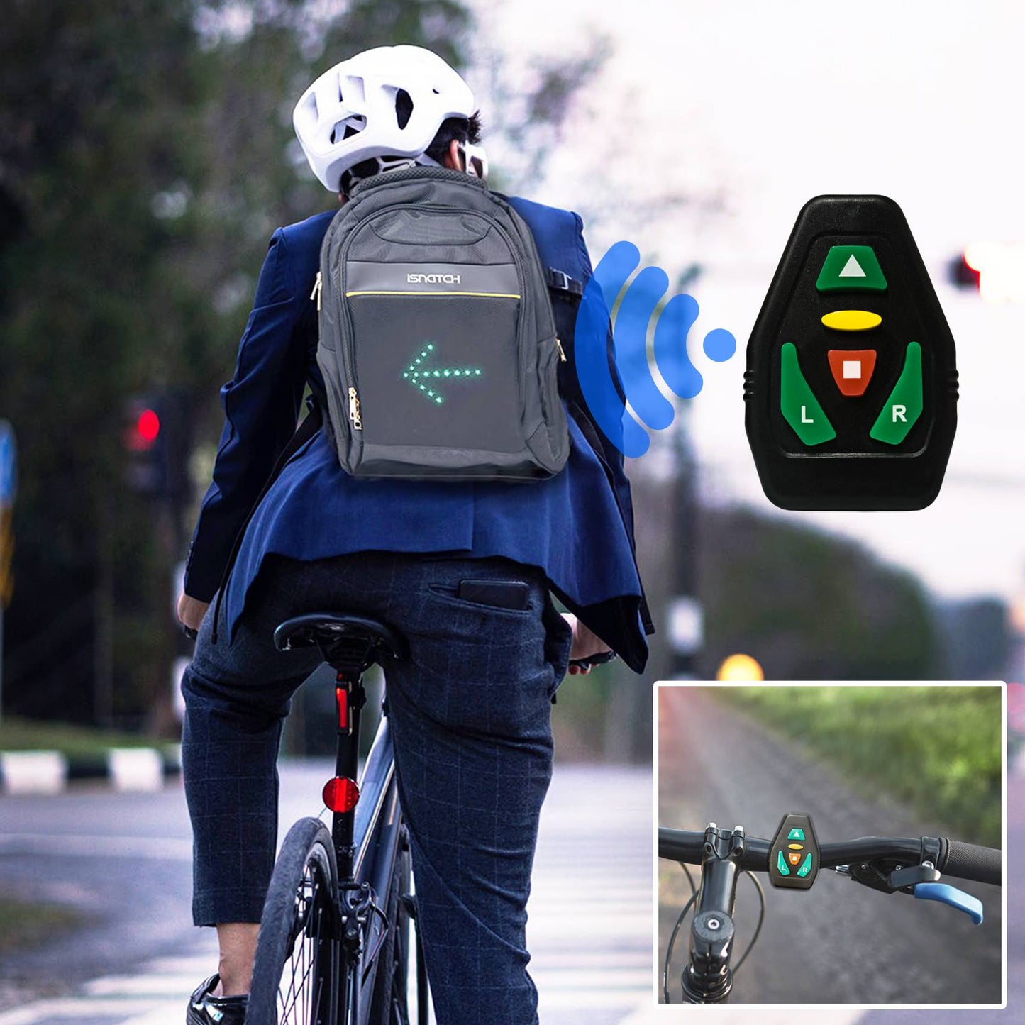 iSnatch Sac à dos léger pour ordinateur portable 20 L avec clignotant LED, sac à dos avec signal lumineux pour la nuit, vélo, moto et scooter électrique