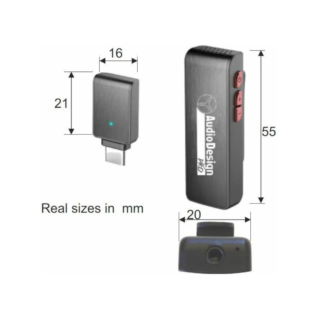 AudioDesign Microfono Lavalier wireless trasmettitore integrato ricevitore USB per android e IOS