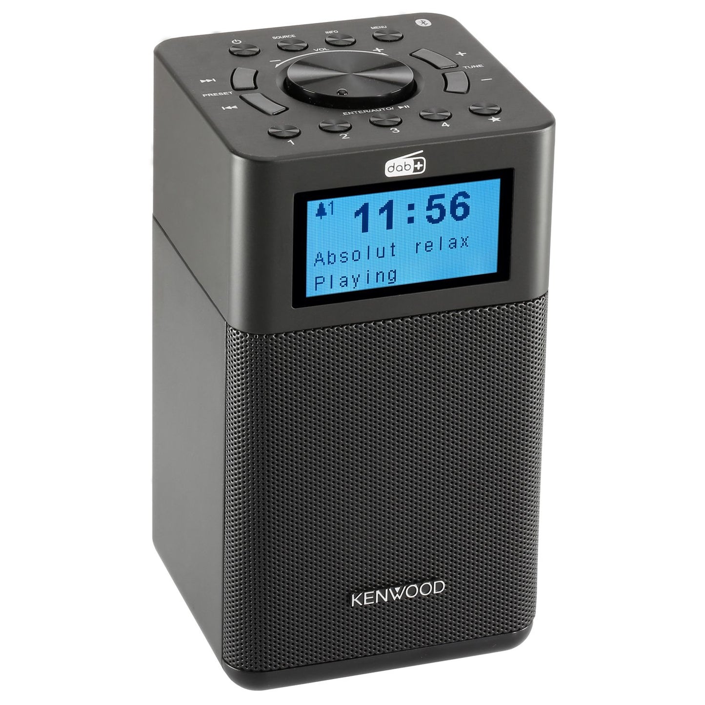 KENWOOD Radio FM/DAB portable avec écran, haut-parleur Bluetooth avec grille métallique, source auxiliaire avec prise jack 3,5 mm, fonction alarme intégrée