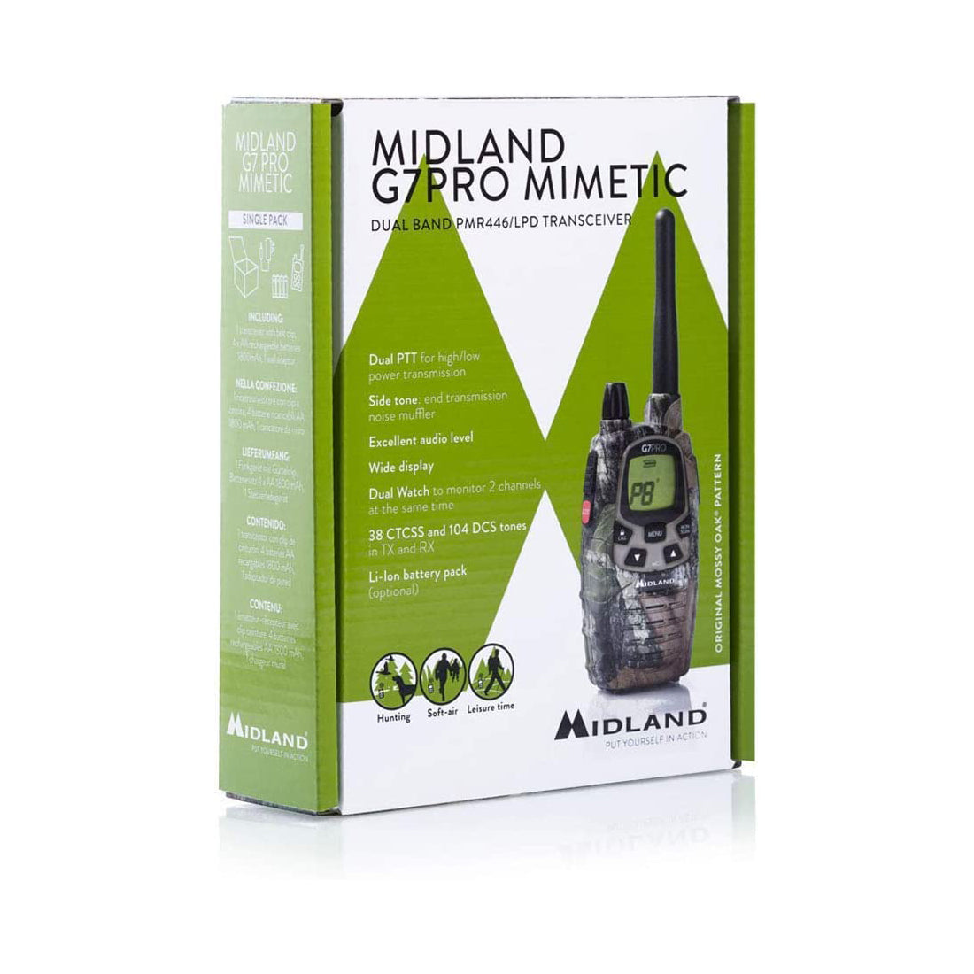 Midland Camouflage G7 Pro transceiver, 16 channel dual band transceiver and LCD display