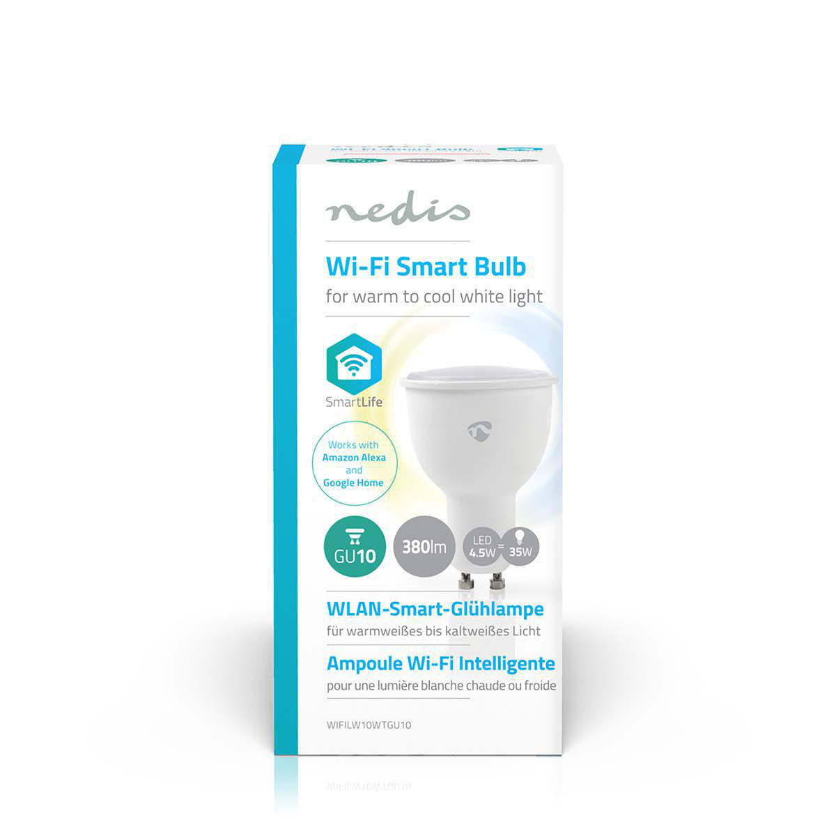 Ampoule LED intelligente Wi-Fi réglable Nedis, lumière blanche chaude à froide, culot GU10, compatible avec Amazon Alexa et Google Home