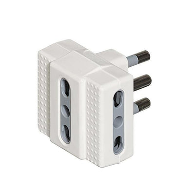 Bticino Tris adapter, 3 10/16A bypass sockets and 16A white plug, multi-socket