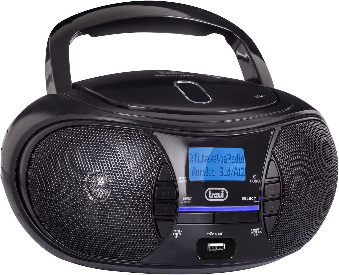 Trevi Stereo portatile Boombox Dab+ con lettore CD/MP3, display Dot Matrix e ingresso USB