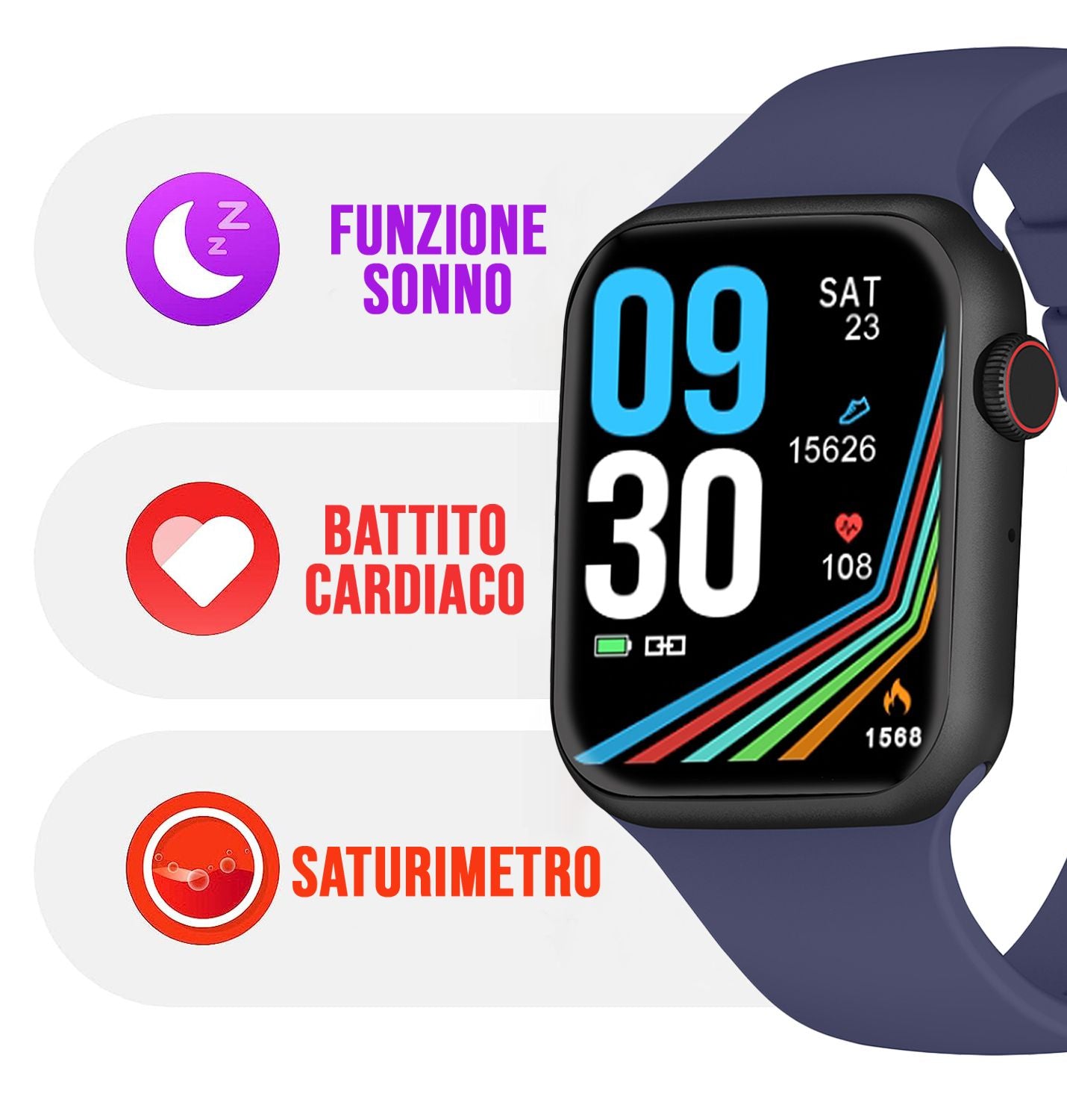 Trevi T-FIT 200 CALL Smartwatch con Display 1.91" touch, orologio smart con funzione chiamata, Bluetooth, Waterproof IP67, cassa nera, cinturino blu