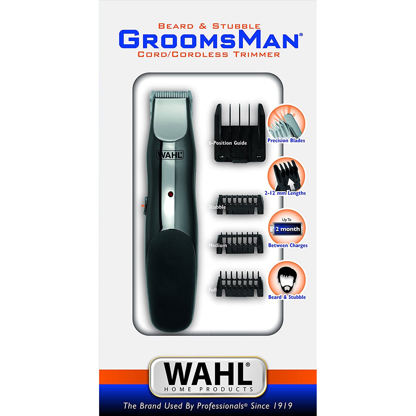 WAHL Groomsman Regolabarba rasoio elettrico uomo 6 pettini accessori trimmer cordless