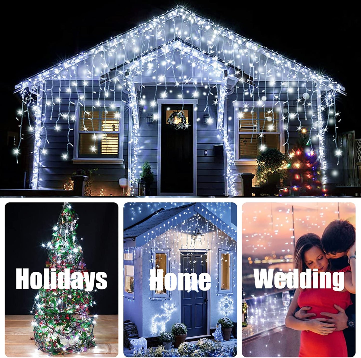 GESCO Catena luminosa interno / esterno 18,75 m, luci led con 8 funzioni, 450 led colore bianco, luci led decorative Natale, illuminazione casa, ghirlanda luce