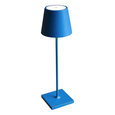 Kelù Chloé Mare Lampada da tavolo LED senza fili ricaricabile H38cm, dimmer touch 200 lumen, ricarica wireless, corpo in alluminio blu, durata 9 ore, IP54