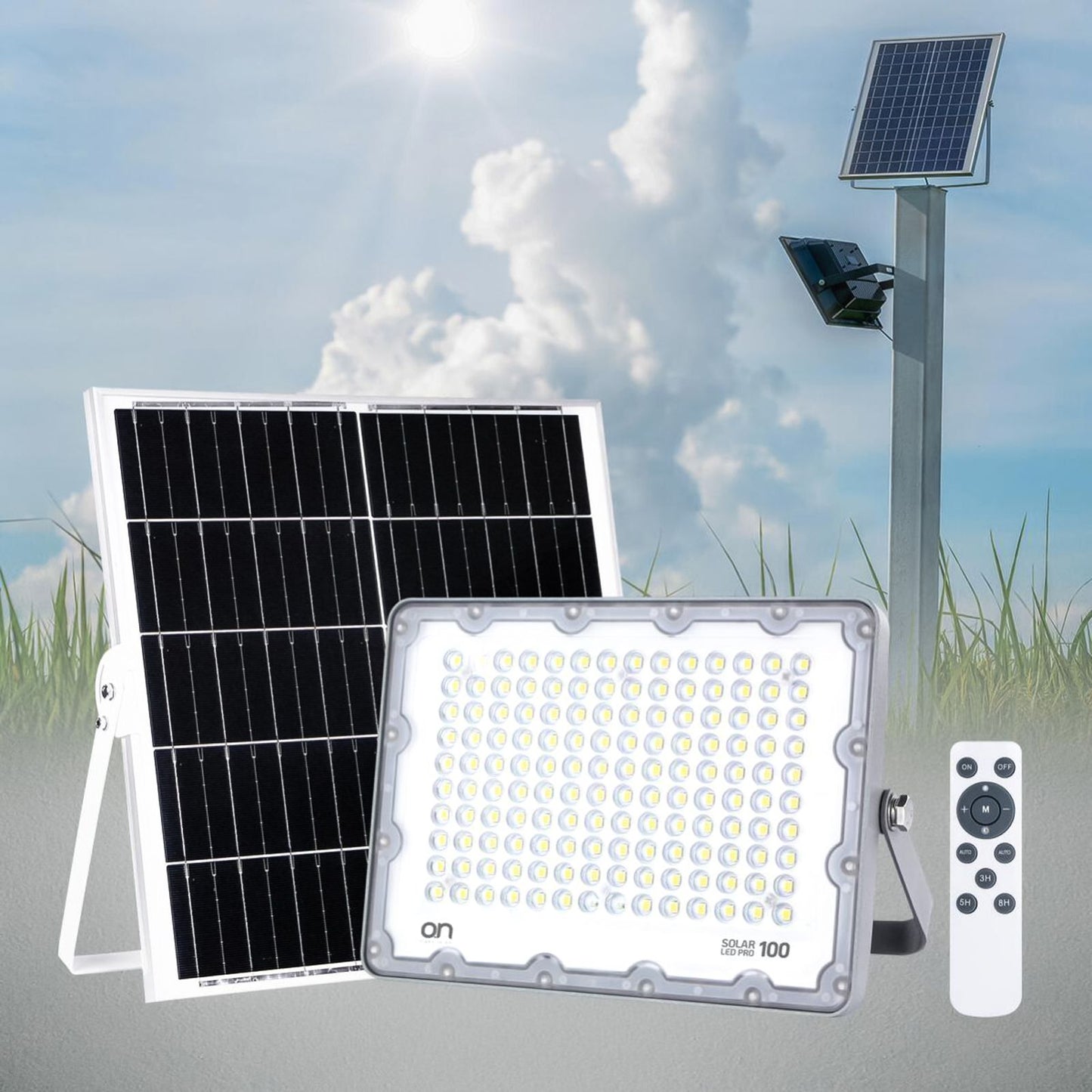 ON Outdoor solar spotlight with cold light, LED spotlight with solar panel and sensor for automatic switch-on, LED wall lamp with photovoltaic 4000K 2000lm