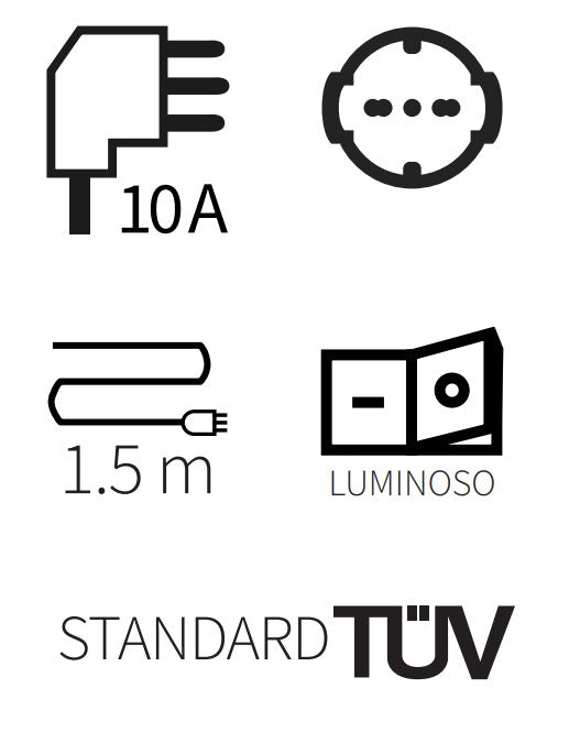 LinkLed Multipresa con interruttore a 4 ingressi 10/16A, ciabatta elettrica 4 prese universali bipasso schuko 250V, cavo da 1.5m, 2300W max