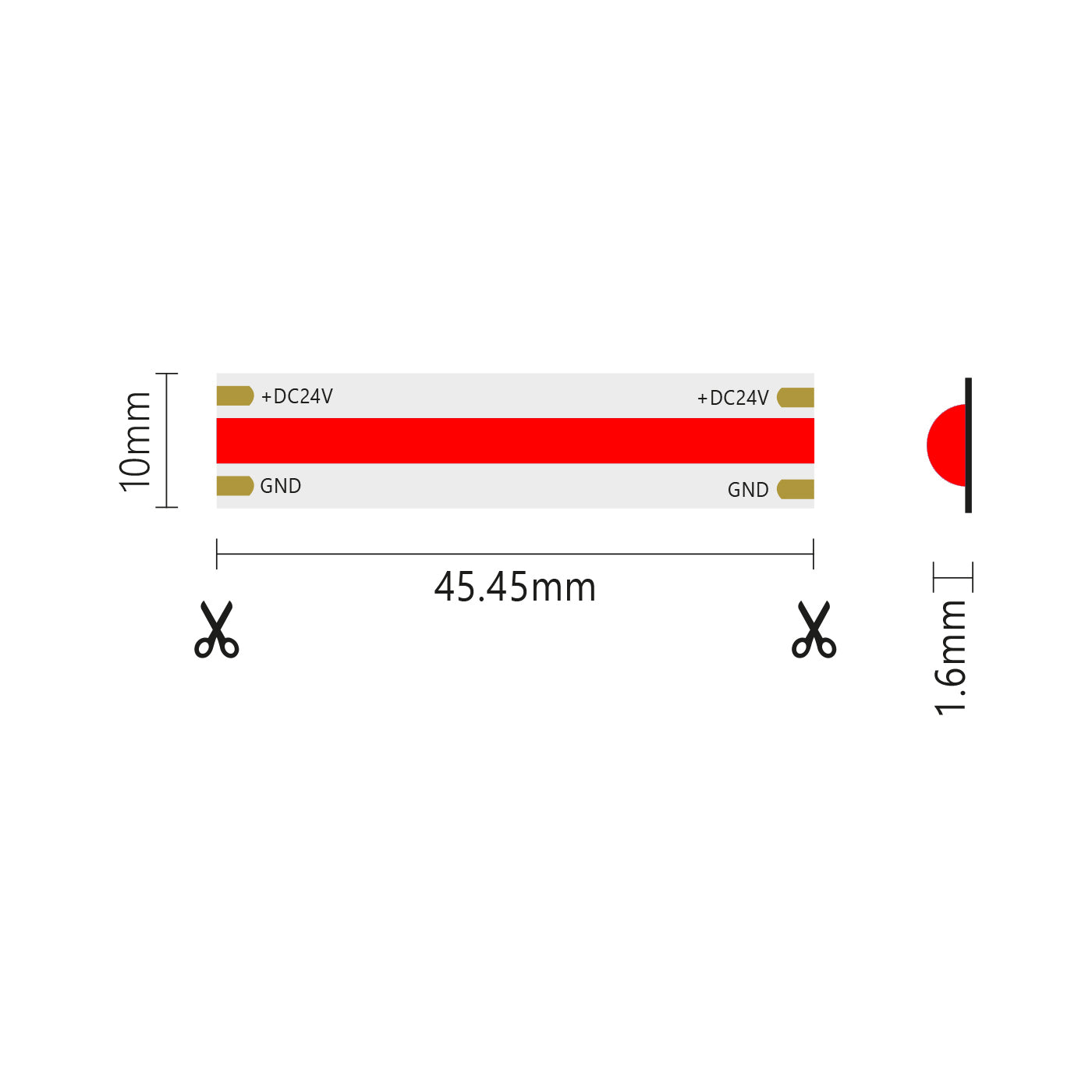 Alcapower Striscia LED COB con luce rossa, striscia LED 5m tagliabile, 15W/m, 24V