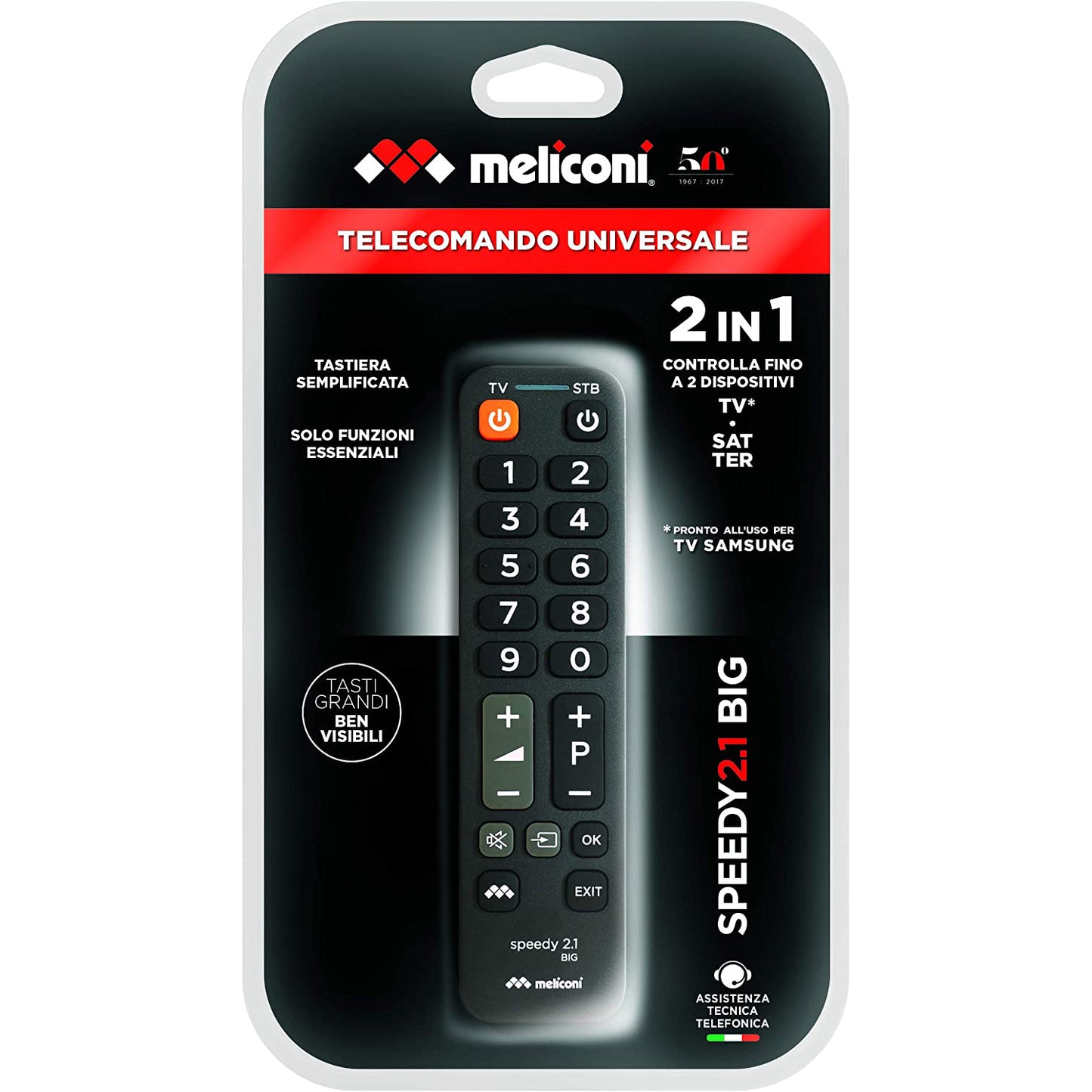 Meliconi universal remote control for TV, 2 in 1 remote control for TV and Decoder, remote control with large buttons