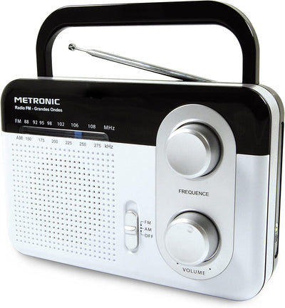 Metronic Radio portatile AM/FM, radio ad onde lunghe, uscita cuffie jack 3.5 mm