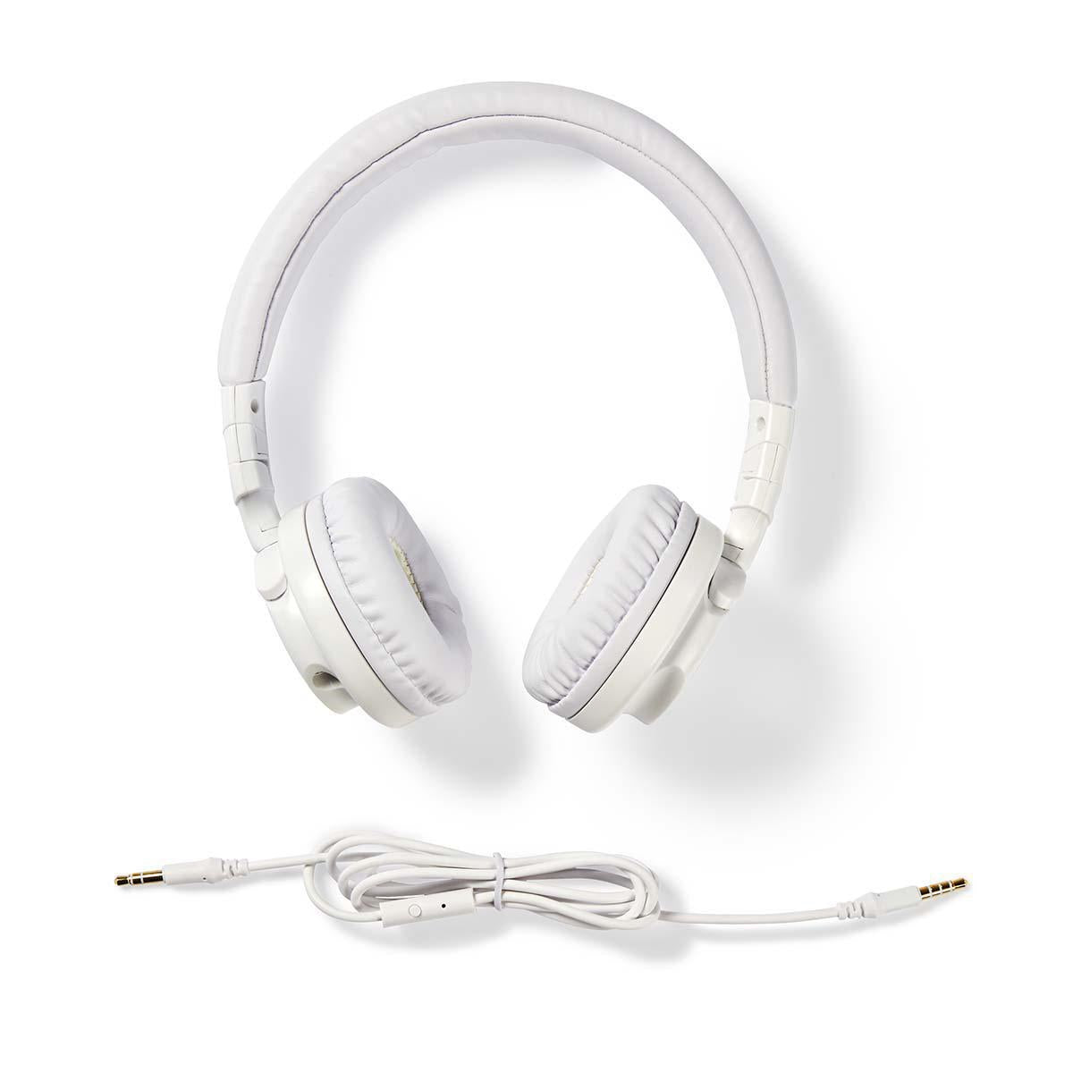 Nedis Casque Filaire, Écouteurs Ouverts, Pliable, Câble Amovible 1,2 m, Écouteurs Blancs