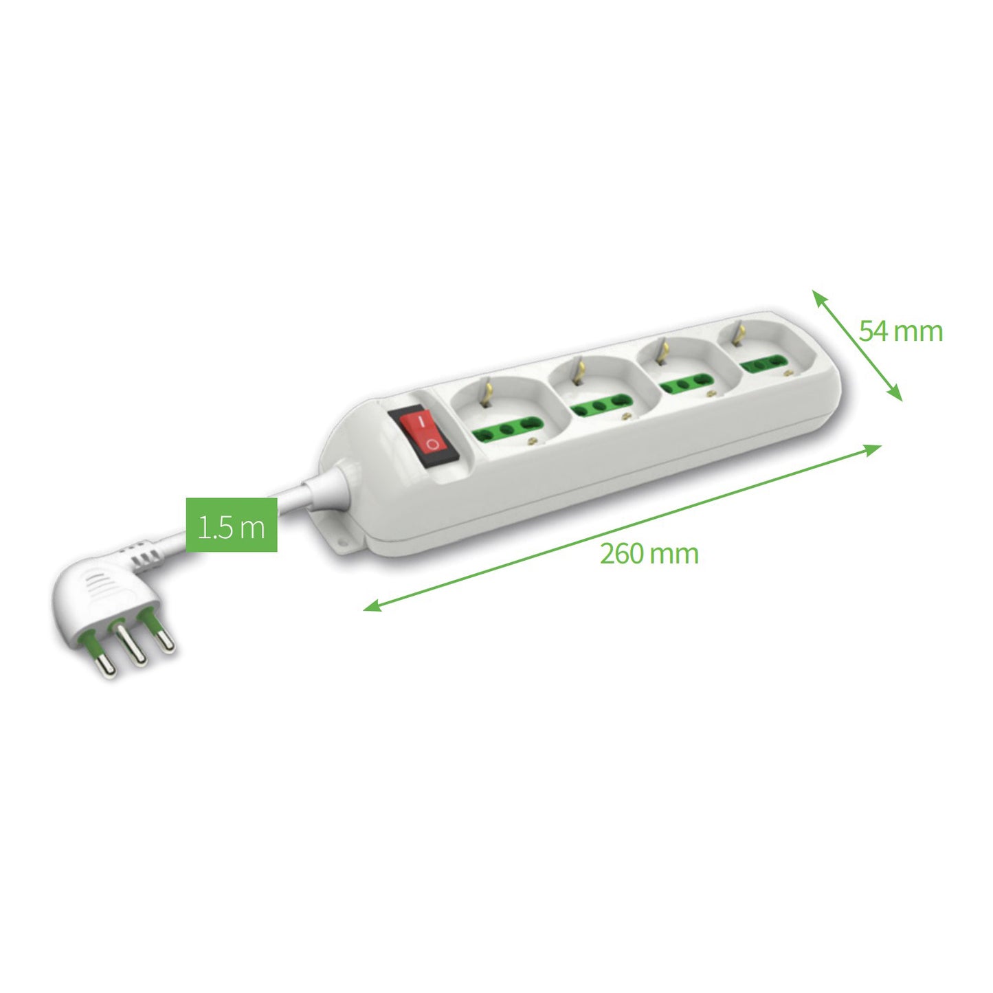 LinkLed Multipresa con interruttore a 4 ingressi 10/16A, ciabatta elettrica 4 prese universali bipasso schuko 250V, cavo da 1.5m, 2300W max