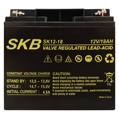 SKB Batteria al piombo SK12-18, batteria ricaricabile 12V 18AH serie SK, tecnologia AGM piastra piana regolate con valvola