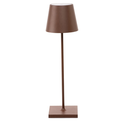 Kelù Chloé Choco Rechargeable wireless LED table lamp H38cm, touch dimmer 200 lumen, wireless charging, brown aluminum body, 9 hour duration, IP54