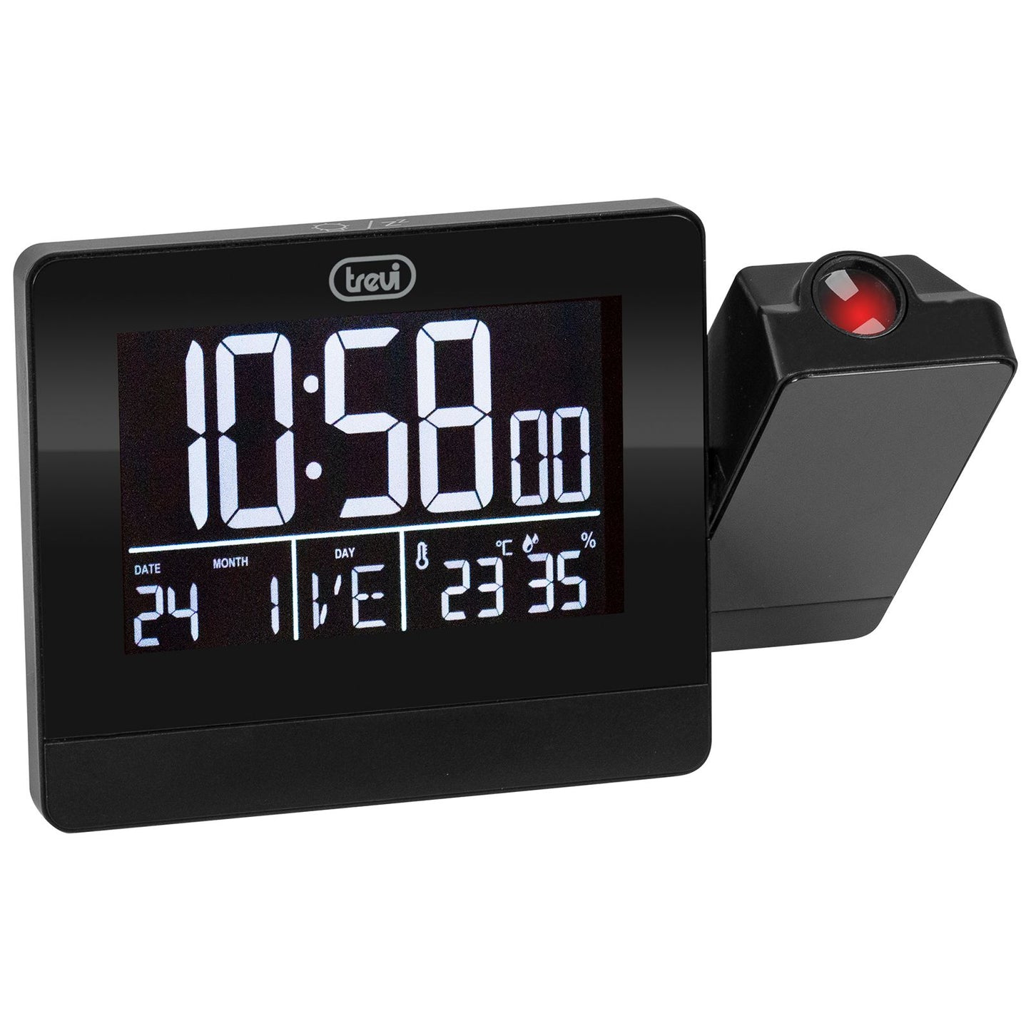 Trevi clock with large display and white lighting, alarm with time projection, rotation adjustment up to 90°