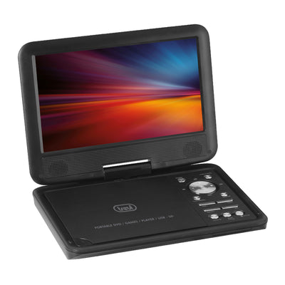 Trevi Lettore DVD portatile 9", lettore multimediale con USB, scheda SD, Ingresso cuffie, Presa Accendisigari 12V, Gamepad con CD Videogiochi Incluso