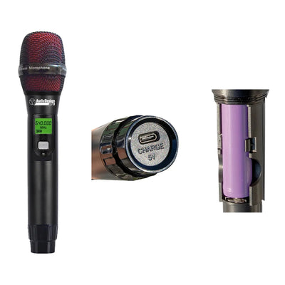 Audiodesign Pro Microfono ricaricabile wireless UHF, microfono a gelato con capsula dinamica e filtro anti pop