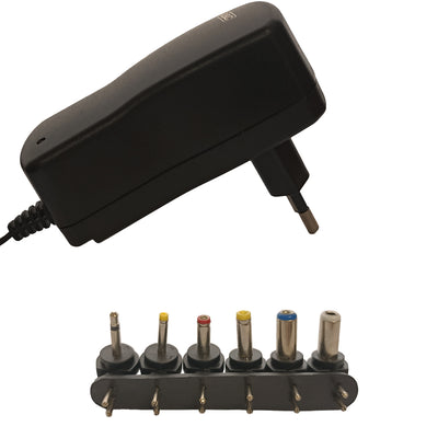 Universal power supply, variable voltage power supply, 6 interchangeable plugs for radios and similar devices, switching technology