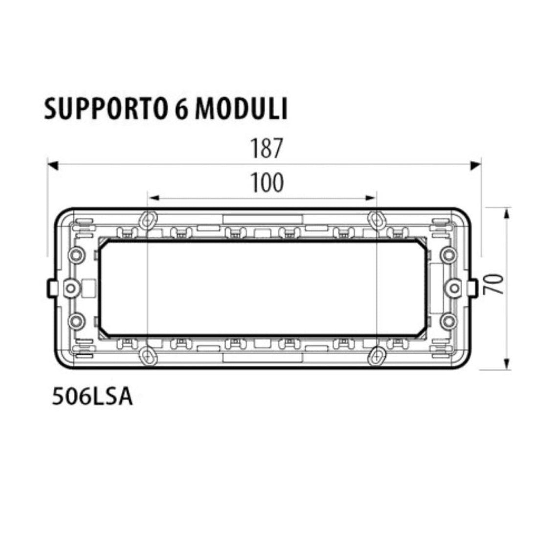 Bticino Matix supporto 6 moduli per scatola con viti, placchetta per interruttore luce 70x187 mm