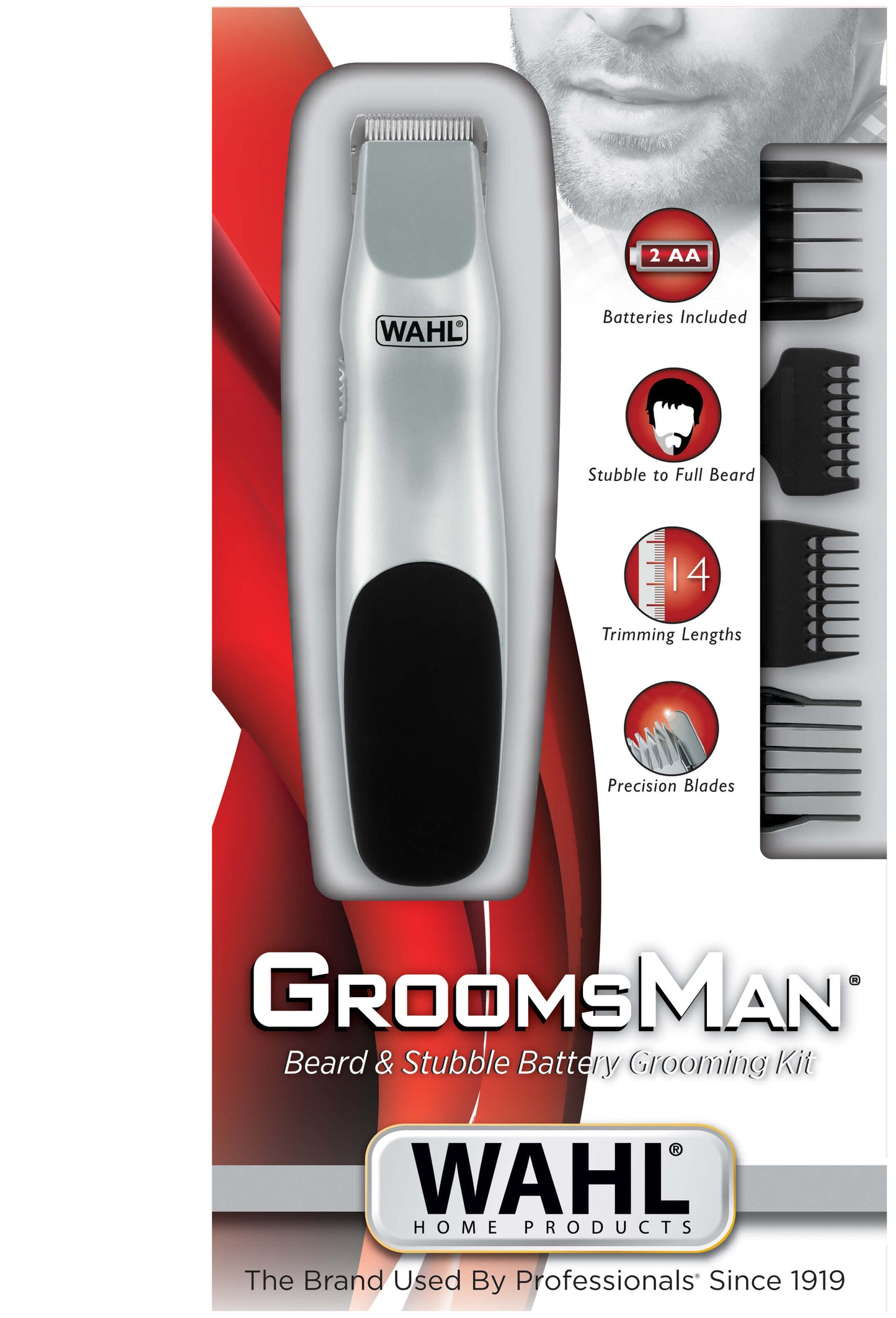 WAHL Groomsman Regolabarba rasoio elettrico uomo 8 pettini accessori trimmer