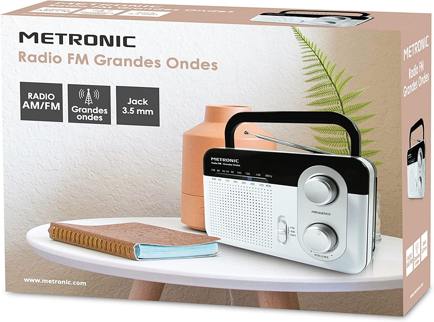 Metronic Radio portatile AM/FM, radio ad onde lunghe, uscita cuffie jack 3.5 mm