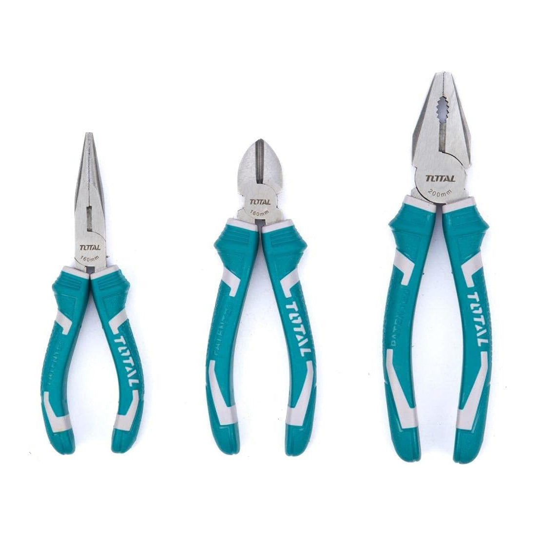 TOTAL Set of 3 professional pliers, long nose pliers, wire cutters and combined pliers