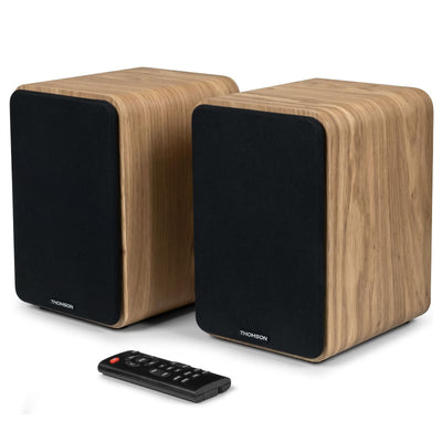 Thomson WS602 Duo, ensemble d'enceintes en bois avec télécommande, puissance 100 W, enceinte Bluetooth 5.0, enceintes platine vinyle, système audio stéréo