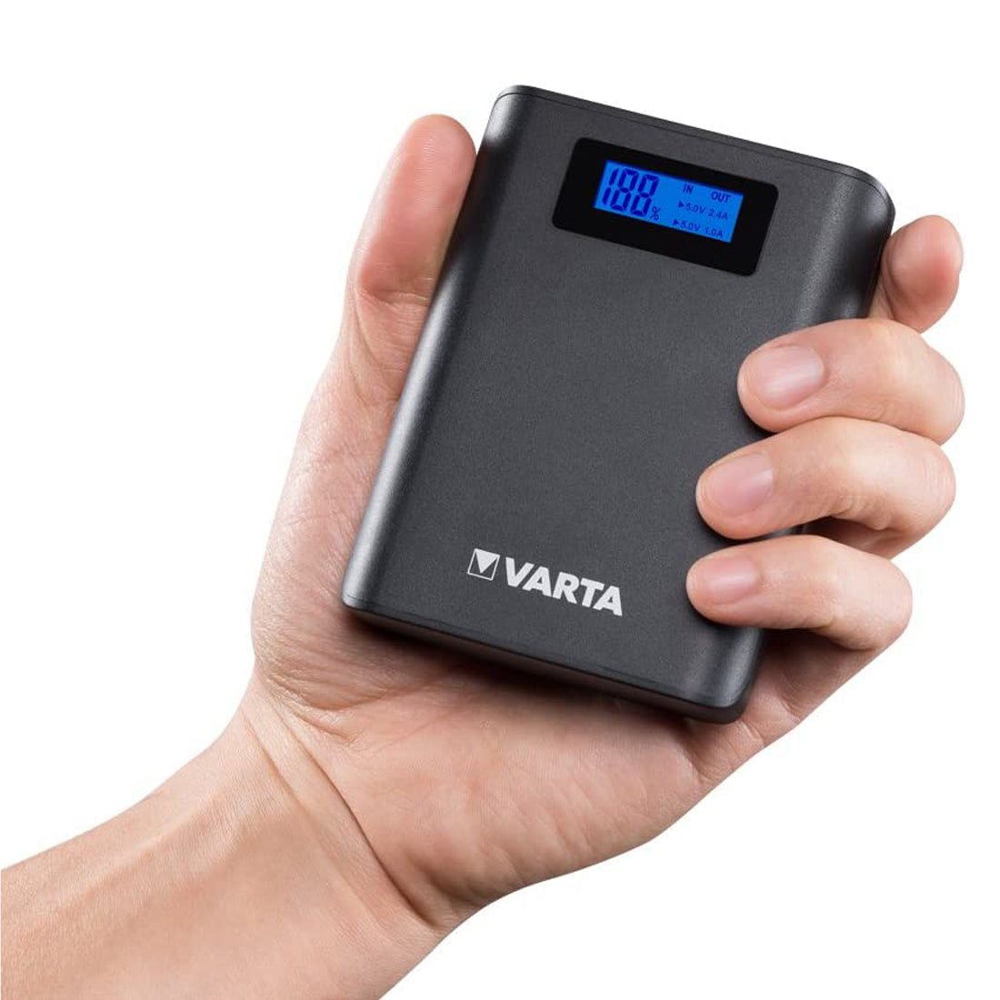 Varta 7800mAh Power bank with LED display for charging status indication, Li-Ion portable charger with Micro USB port, anthracite color