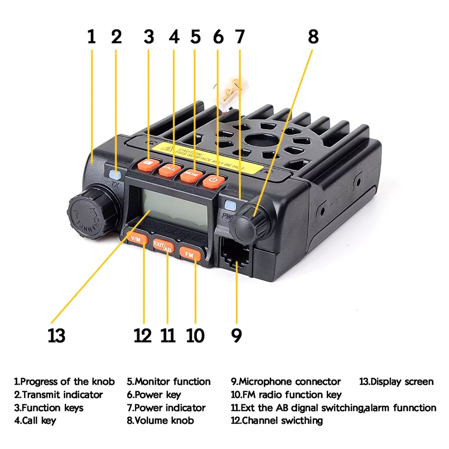 Juentai JT-6188 Mini Ricetrasmettitore veicolare dual-band, microfono con tastiera, 200 canali di memoria, display a colori personalizzabile