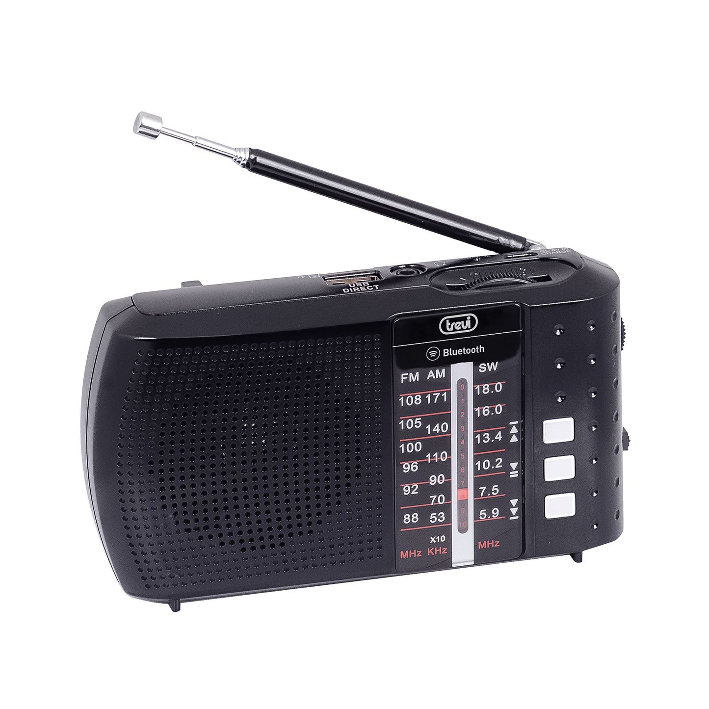 Trevi Radio portatile multibanda, stereo con funzione bluetooth, ingresso usb, lettore micro sd, colore nero