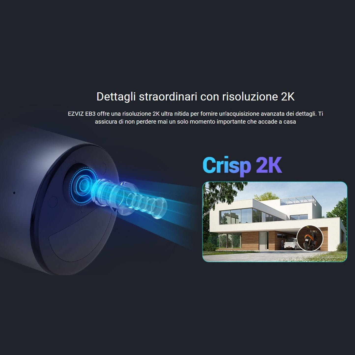 Ezviz EB3 Telecamera smart home a batteria da esterno, camera di videosorveglianza 2K impermeabile, visione notturna a colori, audio bidirezionale