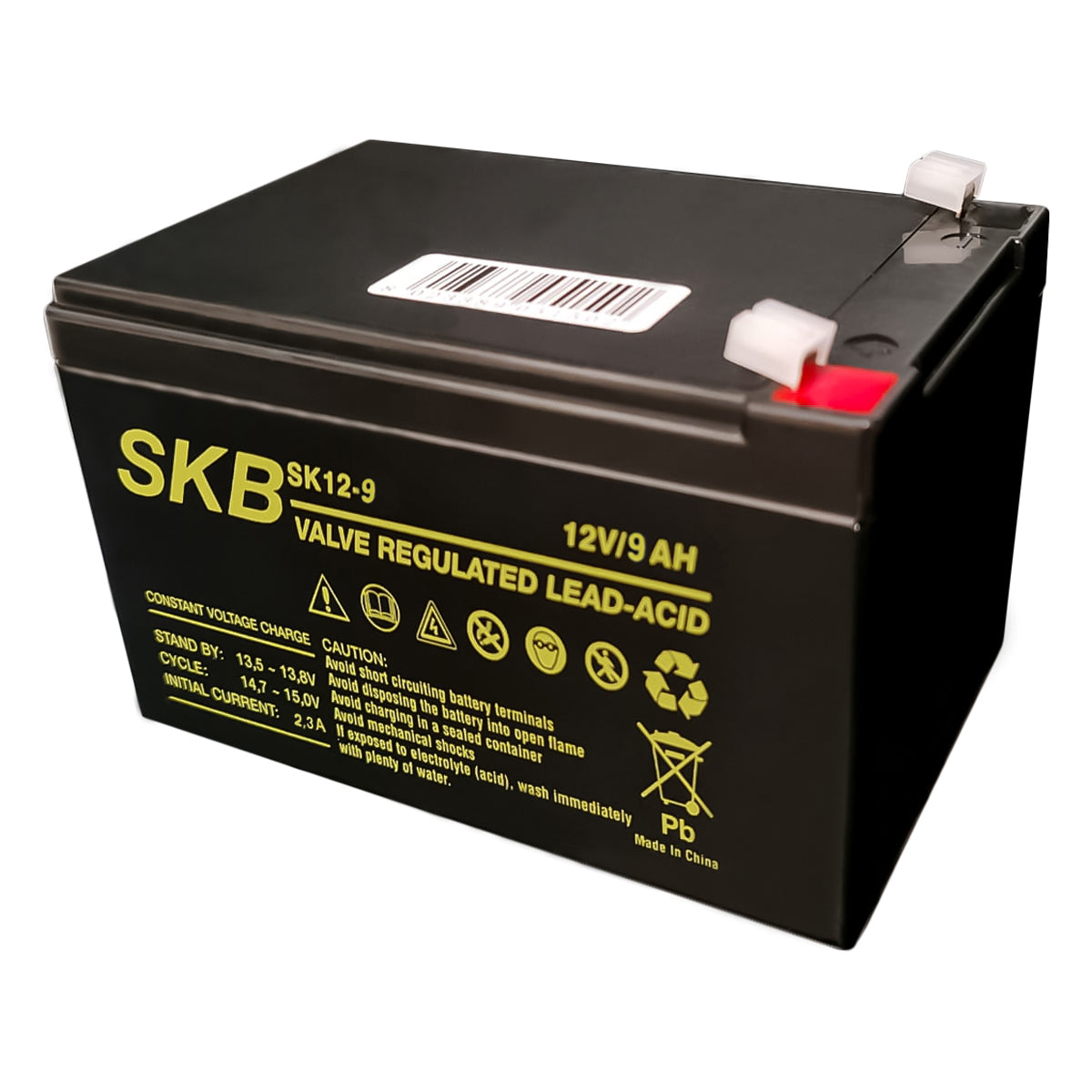 SKB SK12-9 lead acid battery, SK series 12V 9AH rechargeable battery, AGM flat plate technology regulated with valve