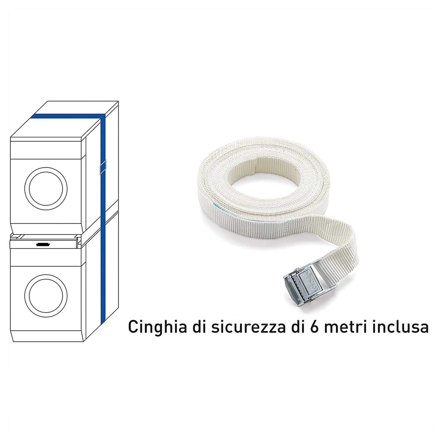 Meliconi Kit di sovrapposizione universale per lavatrice e asciugatrice con ripiano estraibile e cinghia di sicurezza inclusa, made in Italy