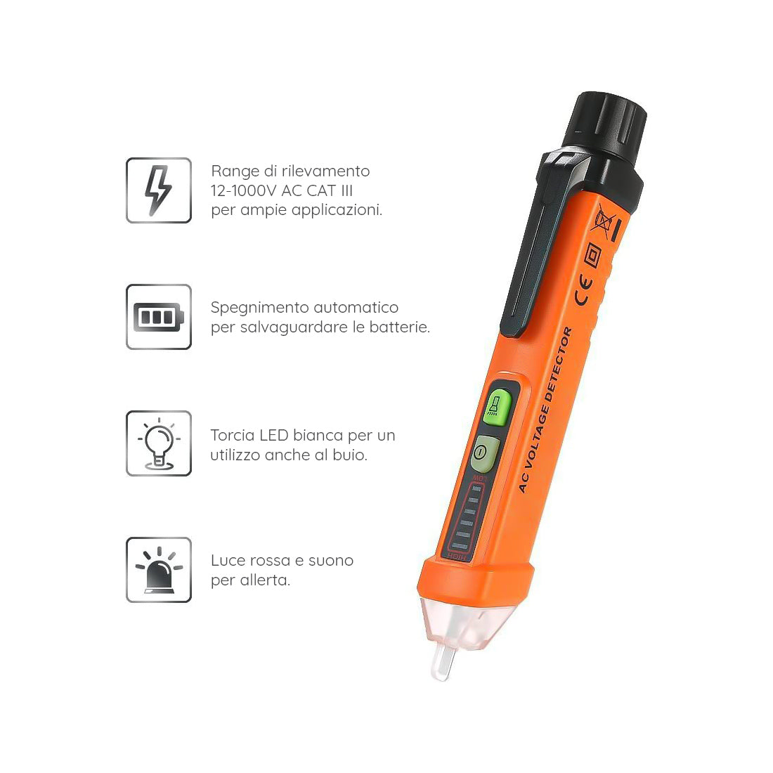 Elcart Non-contact AC voltage detector, phase finding pen with LED, tool for checking the presence of voltage, electric current tester