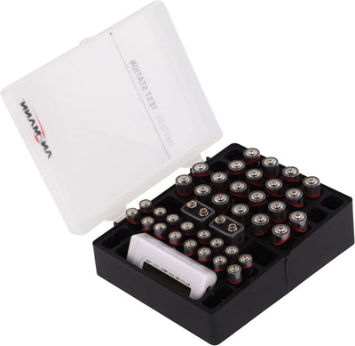 Ansmann Boîtier de piles 24x AA, 20x AAA et 4x 9V, boîtier de piles, boîte avec couvercle, organisateur de piles, organisateur pour 48 piles