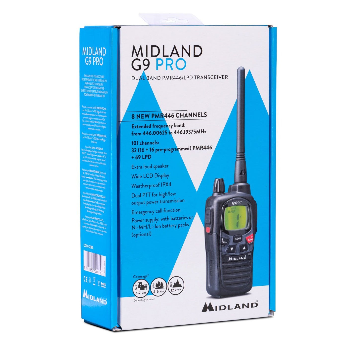 Midland G9 Pro dual band transceiver, portable transceiver, 32 channels and backlit LCD display