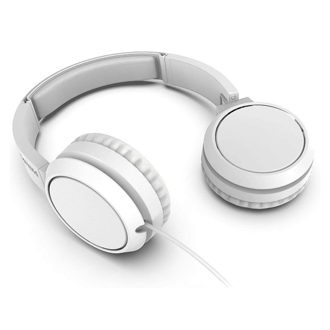 Philips Wired arc on-ear headphones, deep bass and defined treble, foldable headphones with integrated microphone, white