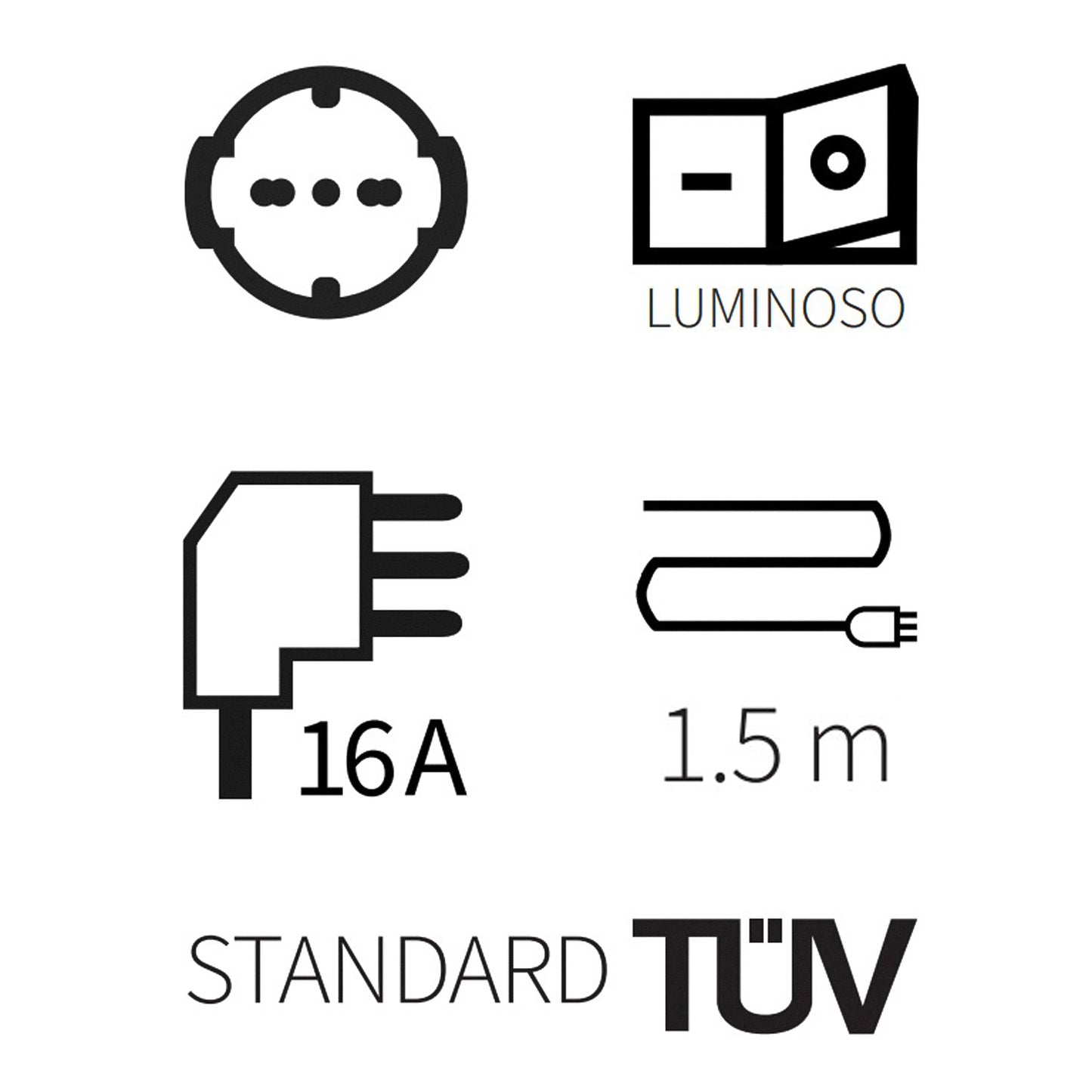 LinkLed Multipresa con interruttore a 4 ingressi 10/16A, ciabatta elettrica 4 prese universali bipasso schuko 250V, cavo da 1.5m, 3680W max