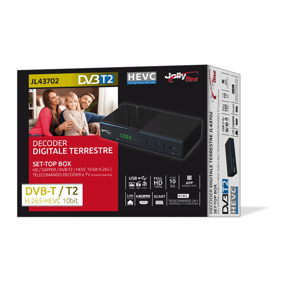 GBS Decoder Digitale Terrestre DVB-T/T2 H.265-HEVC 10bit, con telecomando universale