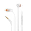JBL T110 In Ear Headphones with Microphone, Tangle-Free Flat Cable, One-Button Control, JBL Pure Bass Sound, White