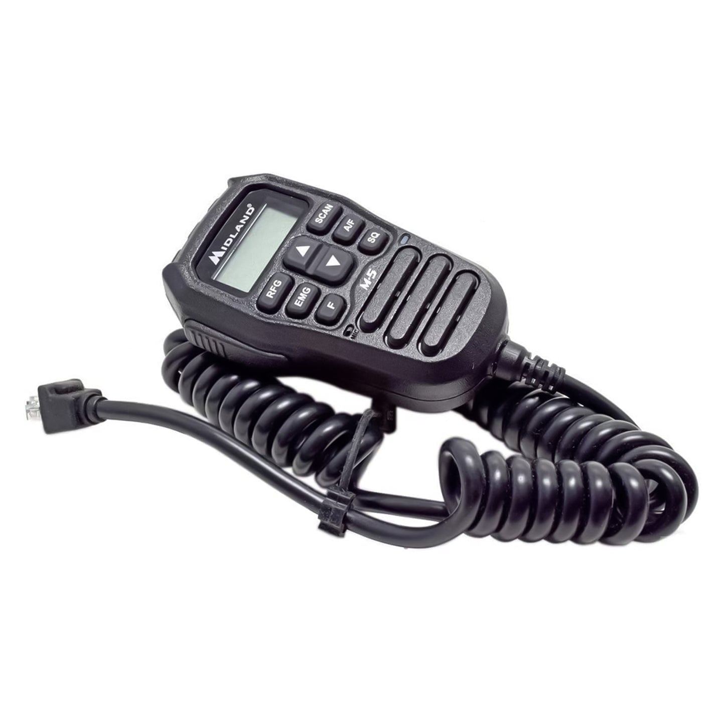 Midland M-5 CB Multi-band 40-channel AM/FM vehicle transceiver radio, compact transceiver with controls on the microphone with LCD display, 2-pin Kenwood socket and USB